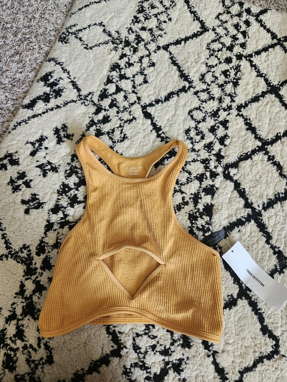Urban Outfitters Mustard Ribbed Halter Crop Top with Front Cutout